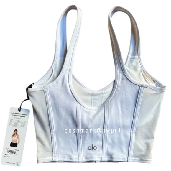 NWT 💯 Alo Yoga Airbrush Mesh Corset Top Bra Crop Tank White XS - Picture 5 of 9